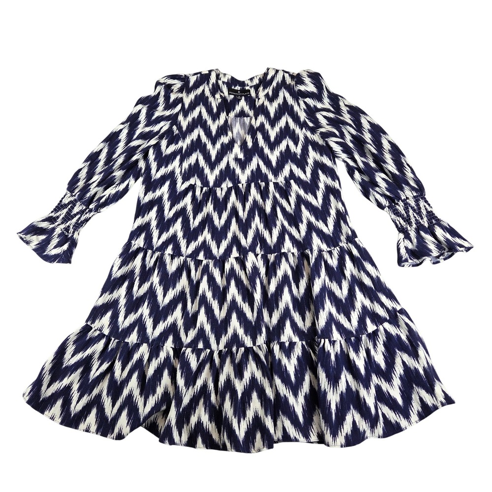 Pomander Place Kenzo Dress Women S Navy Ikat Chevron Tier Smock Preppy Geometric
